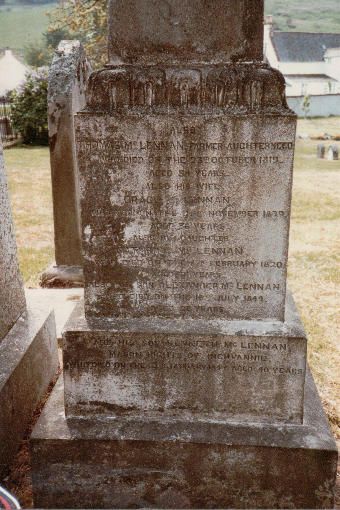 Photo of headstones/Thomas McLennan d1829 part hdstn Fodderty